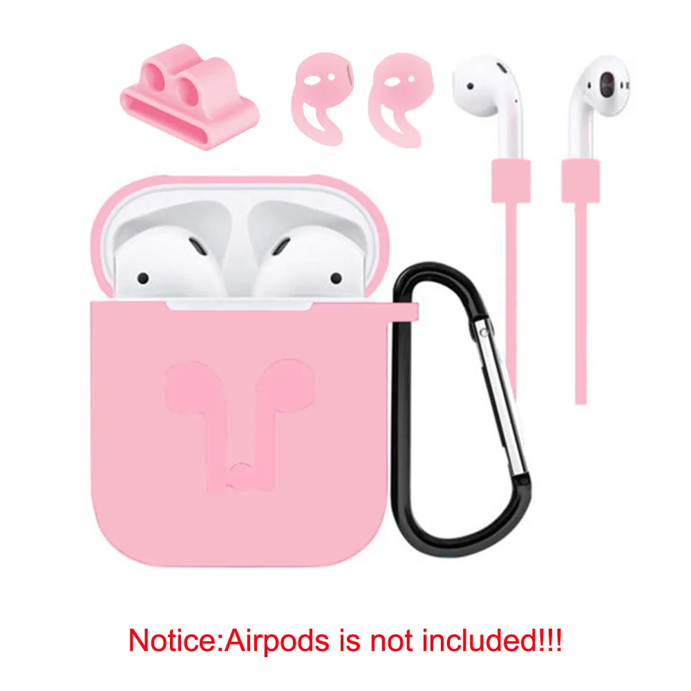 Аксессуары для airpods, силиконовый чехол, чехол для наушников, чехол, анти потеря, ремешок, держатель, наушники, карабин, пряжка, упаковка из 5 штук - Цвет: Pink color