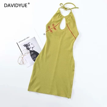 

Summer green dress women mini embroidery dress green backless sexy dresses vintage sleeveless vestido korean dresses black 2020