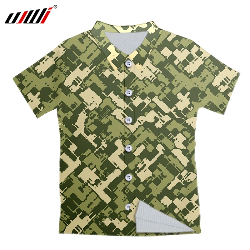 

UJWI 2020 Новое поступление, Повседневная Зеленая камуфляжная рубашка с 3D принтом, мужские топы на пуговицах с коротким рукавом, свободная модная пляжная гавайская рубашка