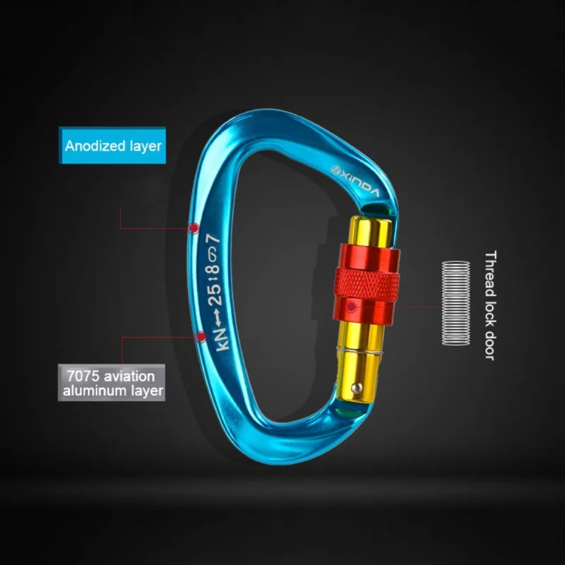 Outdoor Mountaineering Caving Rock Climbing Carabiner D Shaped Safety Master Screw Lock Buckle Carabiner Clip Climbing Equipment