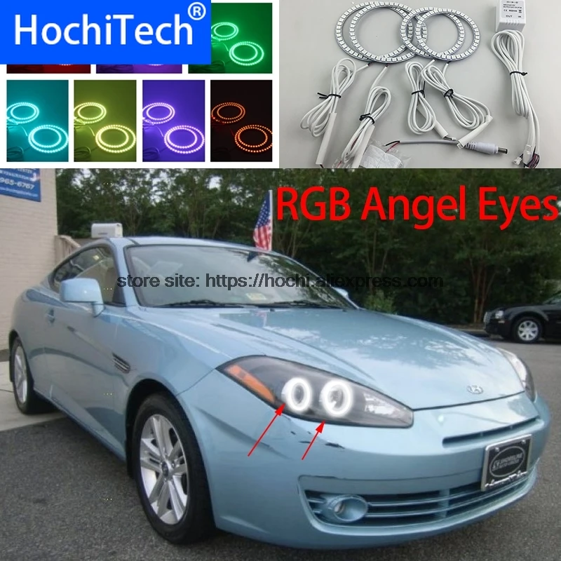 HochiTech с несколькими цветами RGB Цвет светодиодный Ангельские глазки набор ортопедических колец супер яркий стиль автомобиля для Hyundai Tiburon 2007-2008 ГК FL2