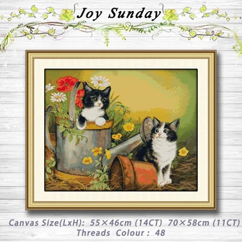 

Two kittens cats flowers decor paintings 14CT 11CT counted cross stitch kits embroidery set Needlework Set chinese cross stitch