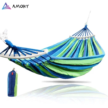 

Canvas Hammock With Spreader Bar And Pillow Single High Quality Garden Swing Sleeping Bed Portable Outdoor Camping Garden 120kg