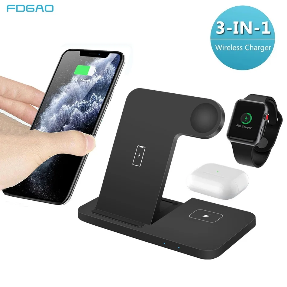 Беспроводное зарядное устройство 3 в 1 Qi для iPhone 12 11 XS XR X 8 Apple Watch 6 5 4 2 AirPods Pro 15 Вт