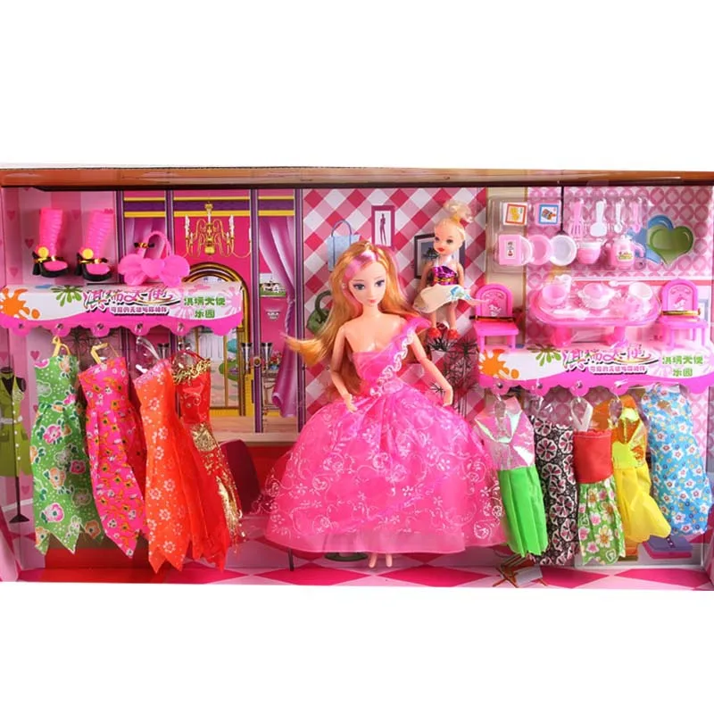 

Children Barbie Doll Toy Tableware Combination Multi-Joints Top Grade Formal Dress Doll Gift Set