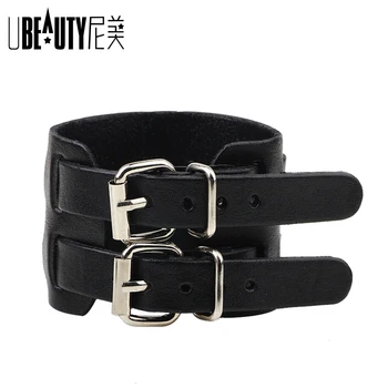 

Mens Classical Double Leather Buckles Adjustable Wide Leather Bracelets,Punk Leather Bangles & Bracelets