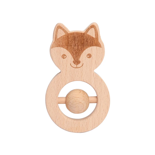 Wooden Rattle Beech Bear Hand Teething Wooden Ring Baby Rattles Play Gym Montessori Stroller Toy Educational Toys Let's Make type 34