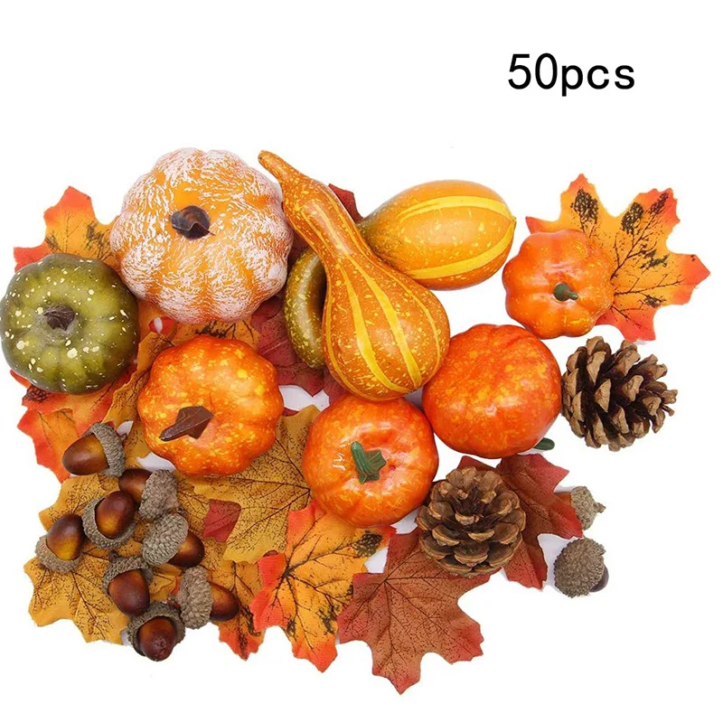50X Mini cosecha otoño Calabazas bayas de Acción de Gracias Halloween Otoño Hoja De Arce 