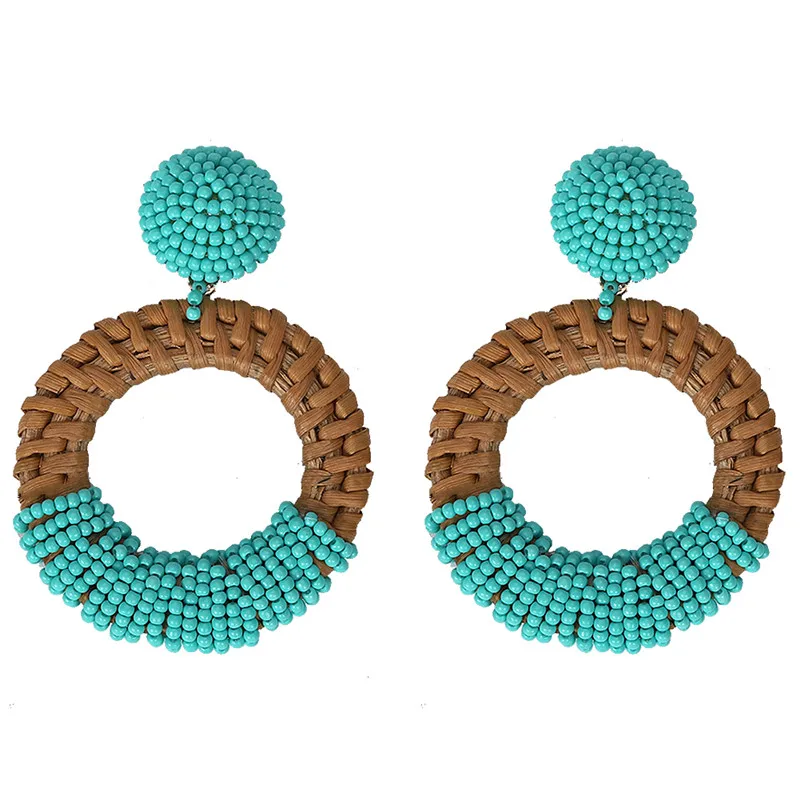 Dvacaman INS Fashion Statement Earrings Women Boho Rattan Knit Drop Earrings Wooden Dangle Earrings Wedding Jewelry Wholesale