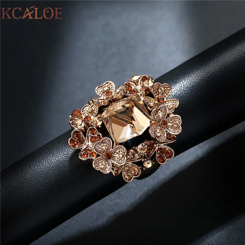 KCALOE квадратный кристалл кубического циркония кольцо Мода Винтаж титан золото и покрытые серебром со стразами кольца Цветы для женщин