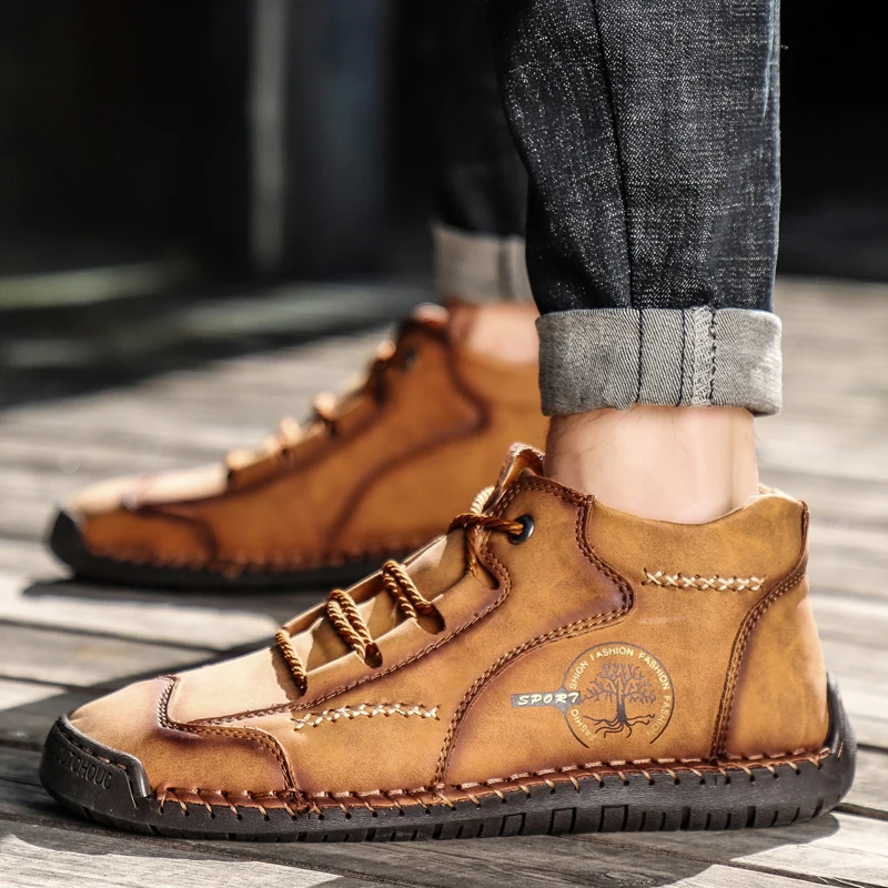 Brand Men's Winter Boots Warm Fur Men's Snow Boots Leather Waterproof Motorcycle Fashion Outdoor Ankle