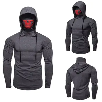 

Men Autumn Spring Loose Long Sleeve Casual Simple Mask Skull Bone Print Hooded Sweater