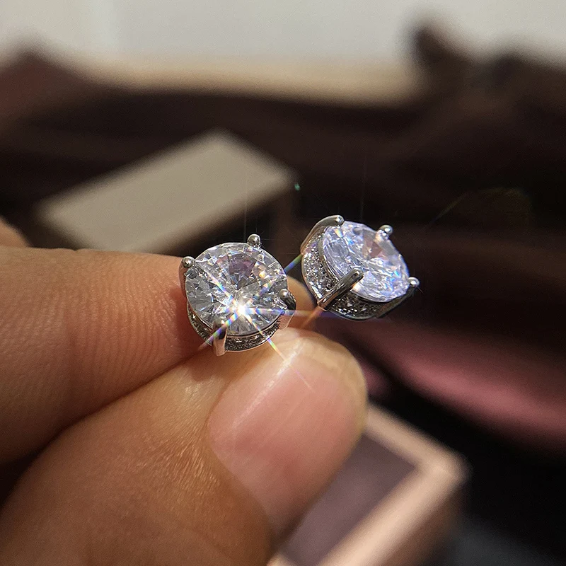 

New Fashion Round Four Claws Design Zircon Earrings For Women Piercing Elegant Stud Earrings Band Shiny Crystal Wedding Jewelry