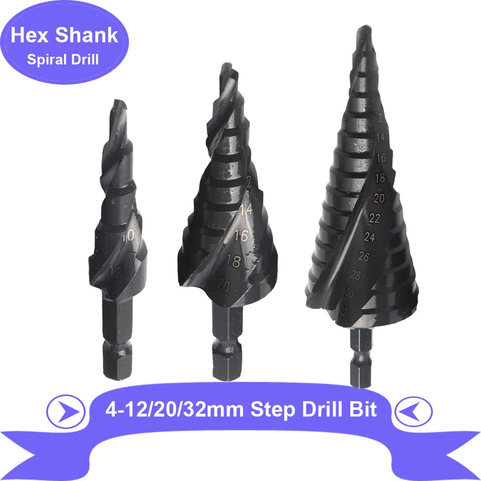 4-32mm 4-20mm HSS Titanium Coated Step Drill Bit Power Tools For Metal High Speed Steel Wood Hole Cutter Step Cone Drill TMP1105 (Color : 4-20mm - View #7