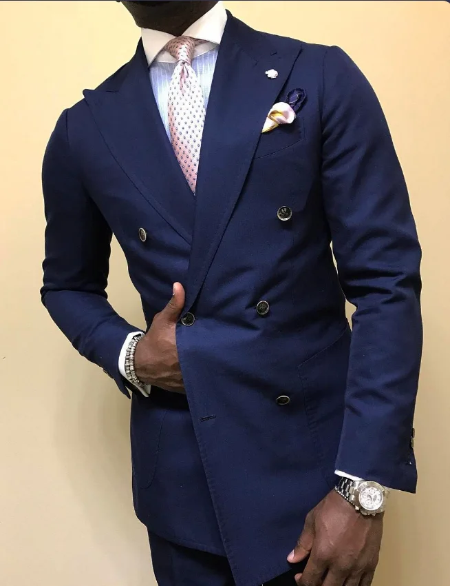 

Dark Blue Groom Wear Slim Fit Wedding Dress Business Suits Prom Party Suits costume homme mariage luxe 2 Pieces(Jacket+Pants)