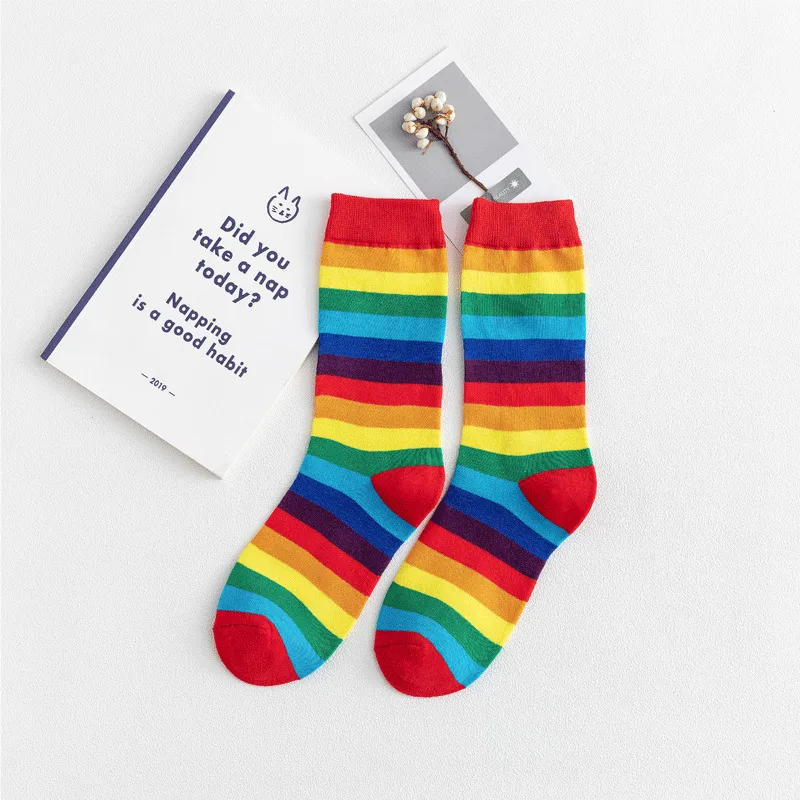 Rainbow- Funny Socks- Best Quality Cotton Athletic Sport Colorful Crew Socks - Цвет: E