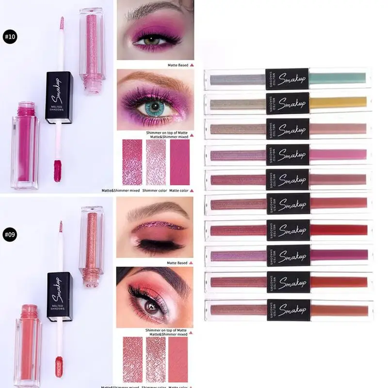 Ten-color Double-headed Eyeshadow Pearlescent Palette Liquid Matte Brightening Eye Makeup Professional Makeup Tools