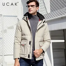 UCAK бренд белый пуховик для мужчин повседневное пальто с капюшоном зимняя теплая толстая верхняя одежда Стильная мода оснастки карманы одежда U8014