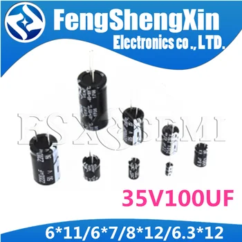 

50PCS Higt quality 35V100UF 6*12mm 6*11/6*7/8*12/6.3*12mm 100UF 35V 6.3*12 Electrolytic capacitor