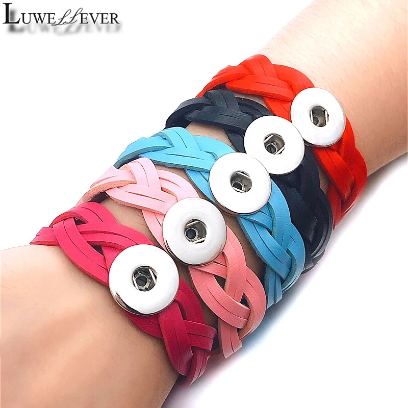 

Candy Colors 184 Real Genuine Leather Retro Fashion Bracelet 18mm Snap Button Bangle Charm Jewelry For Women Gift