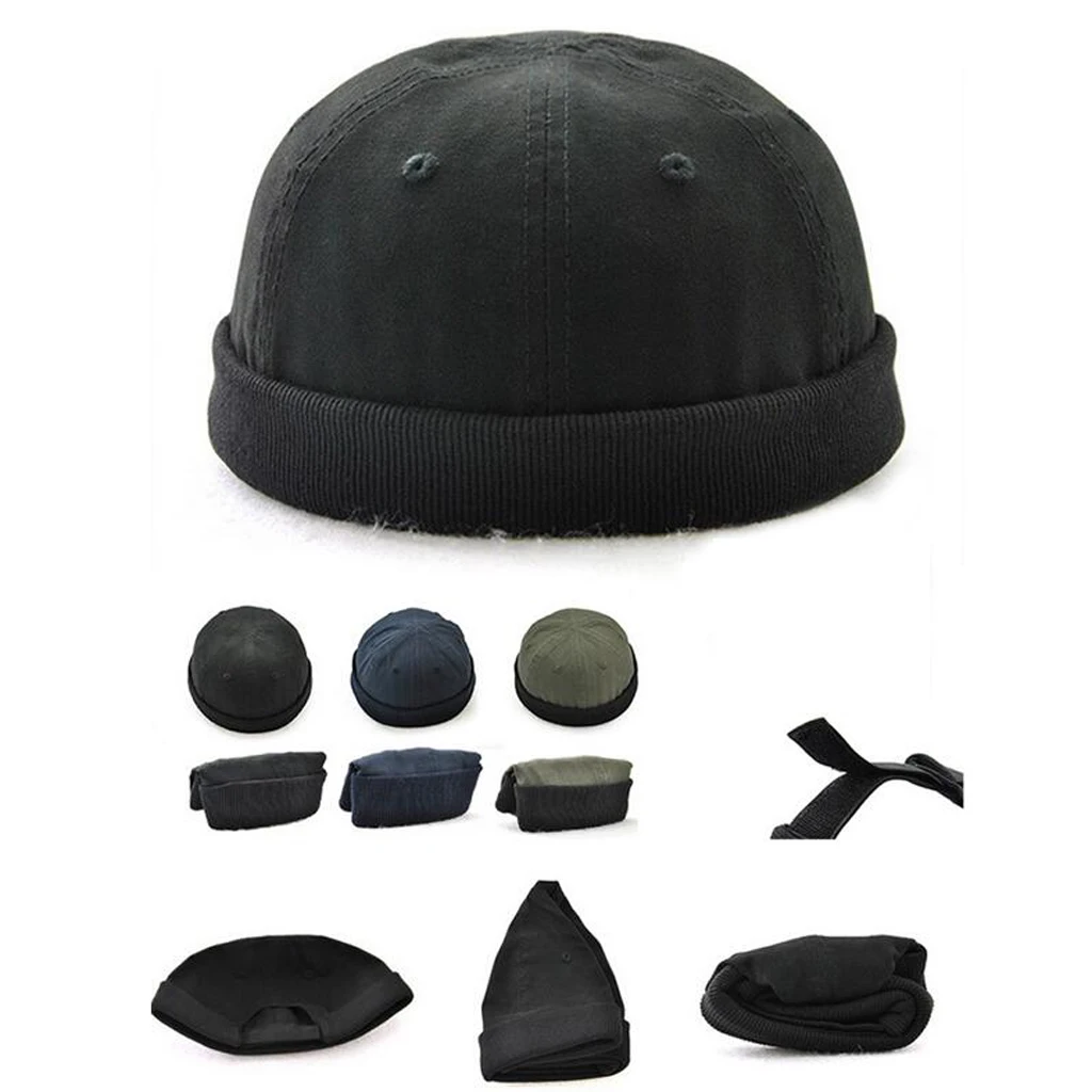Fishing Hat Funny Rolled Brimless Oriental Sailor Worker Cap Skull Cosplay Dance Hat Costume Adjustable Size Strap Fishing Caps
