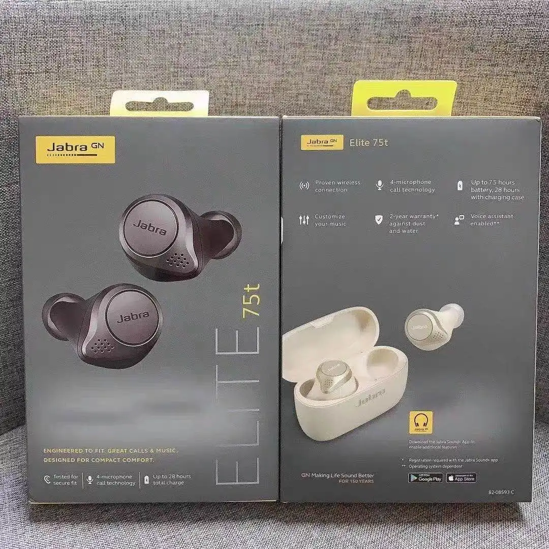 1:1 Original For Jabra Elite 75t True Wireless Earphone TWS Bluetooth Headphone Sport Earbuds Noise Cancellation Headset