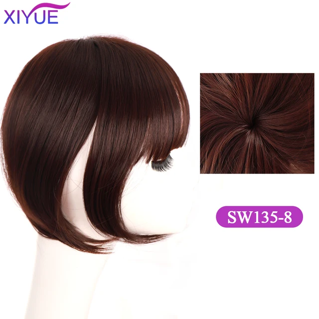 Black/Light Brown Clip In Hair Bangs Hairpiece Accessories Synthetic Fake Bangs Clip In Hair Extensions Clip In Hair Pieces 8