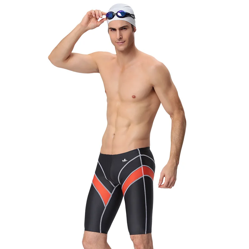 Men Professional Racing Swimming Trunks Chlorine Resistant Fabric High Elasticity Knee Length