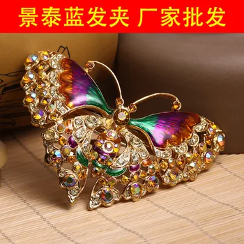 

Free shipping Cloisonne bowknot bride hair spring clip hairpin headdress hairpin national wind wedding accessories wholesale
