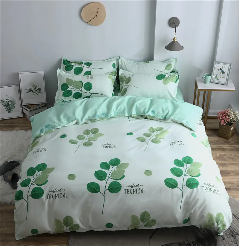 Green Милый мультяшный Комплект постельного белья, постельное белье с кроликом, медведем, пододеяльник, набор, одинарное, двойное, королевское постельное белье, для взрослых, детей, пододеяльник - Цвет: Green