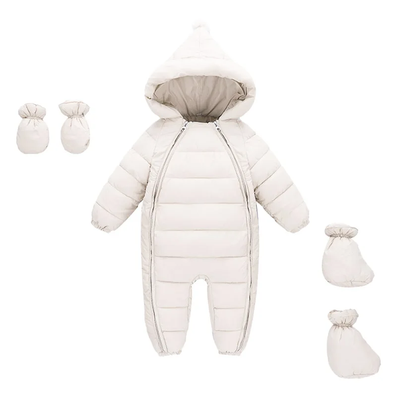 3pcs Infant Climbing Suits Winter Hoodie Romper Baby Clothes Sets Toddler Rompers+Mittens+Shoes Boy Girls Jumpsuit - Color: White