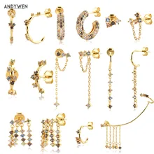 ANDYWEN 925 Sterling Silver Summer Sage Five Fox Rainbow CZ Chain Circle Drop Earring Zircon Luxury 2021 Wedding Jewelry