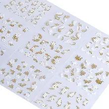  30pcs Nail Art Sticker Sets NTL-12 Gold & White Flower Full Water Decals for Polish Gem 3D Nail Art Water Decals Slide Sticker 