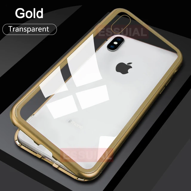 Transparent Gold Магнитный адсорбционный металлический чехол для iPhone 11 Pro 7 8 Plus, задняя крышка из закаленного стекла на магните для iPhone 6 6s Plus X XS Max, чехол - Цвет: Transparent Gold