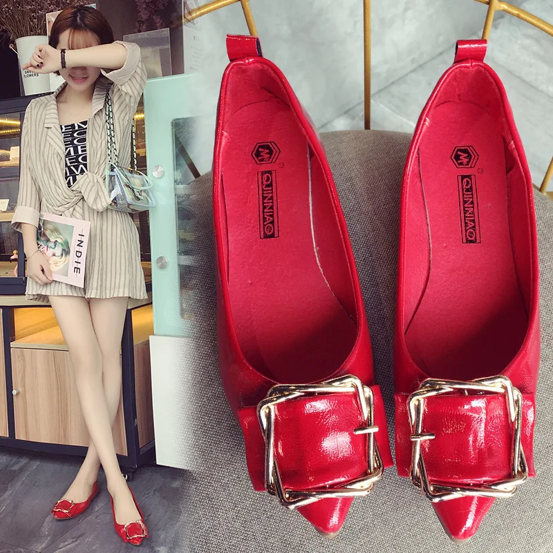 

Flat Moccosins Women's Summer New Style Spring And Autumn Versatile Korean-style Pointed-Toe Vintage Metallic Decoration Single