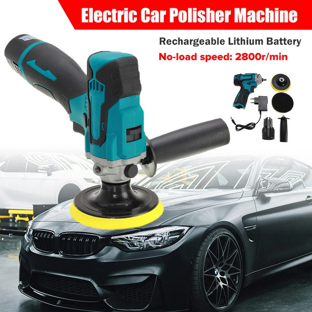 12V Portable Cordless Electric Car Polisher Machine Car Polishing Cleaner Adjustable 5 Speed Rechargeable with 2 Lithium Battery