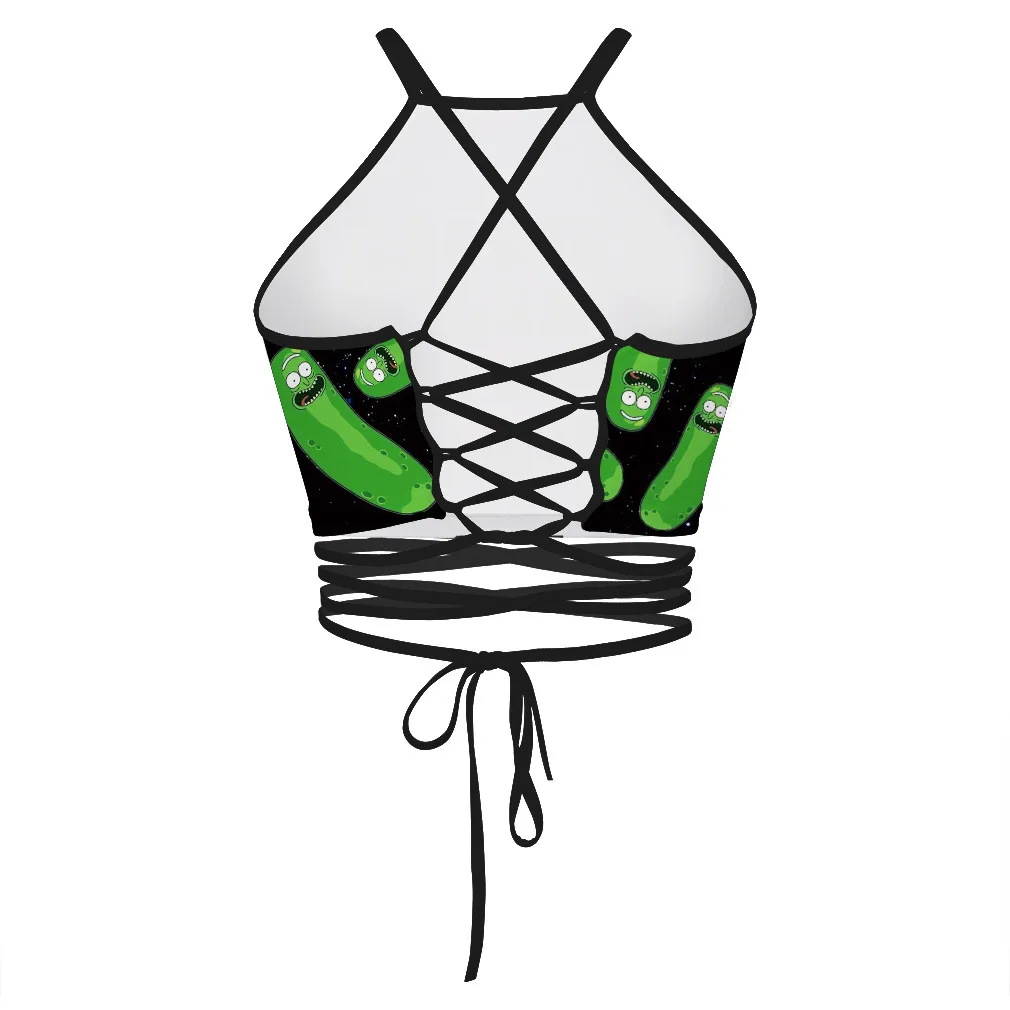 New Summer Sexy Cartoon Naruto Printed Girl Vest Tanks Slim Fitness Cross Bandage Women Camis Crop Tops Streetwear