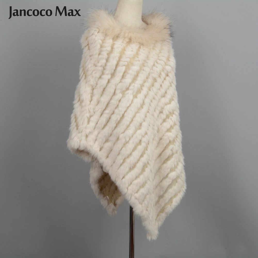 Jancoco Max 2019 Новое поступление Настоящее кроличье меховое Вязаное пончо воротник из