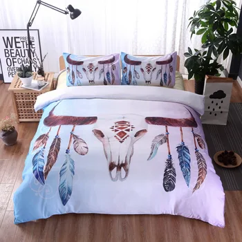 

National style White Wind chimes Bedding Set 3pcs duvet cover pillow case Indian God Ganesha 200*200 /228 * 228 / 230*260