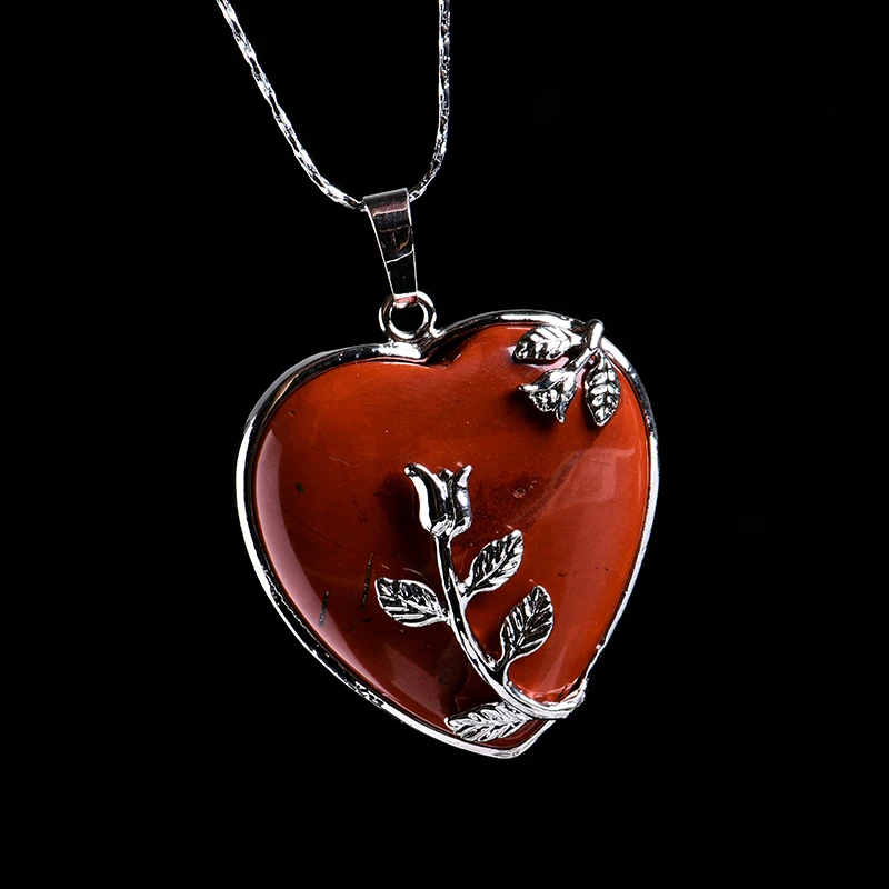Red jasper 1 шт. натуральный кристалл Роза Кварц сердце кулон минеральные ювелирные изделия пара украшения Рождество и DIY подарки аксессуары для мужчин и женщин - Цвет: Red jasper