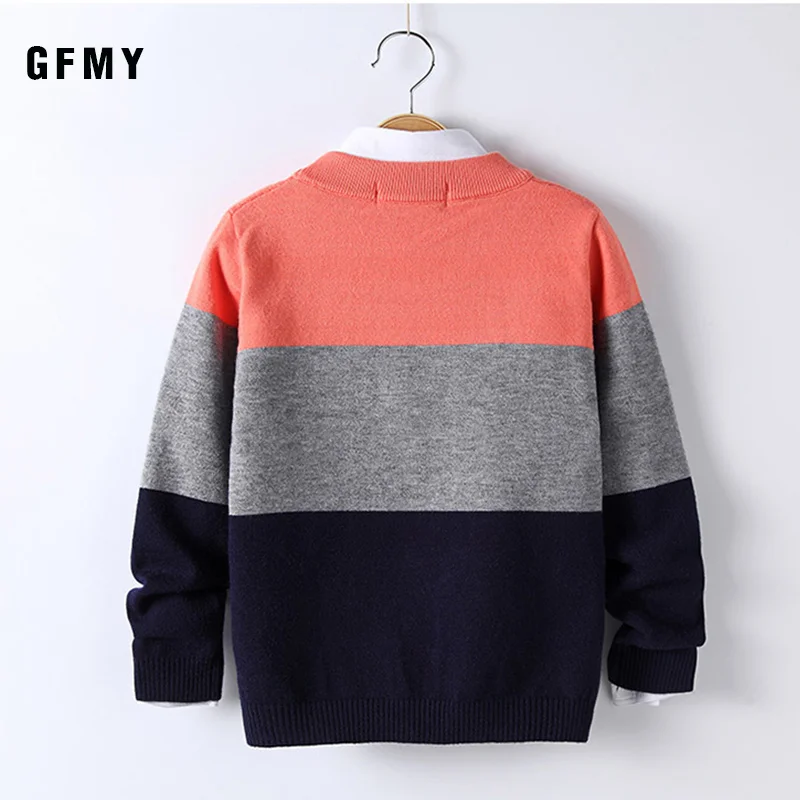 GFMY 2019 осенне зимний модный трехцветный свитер с круглым вырезом для мальчиков