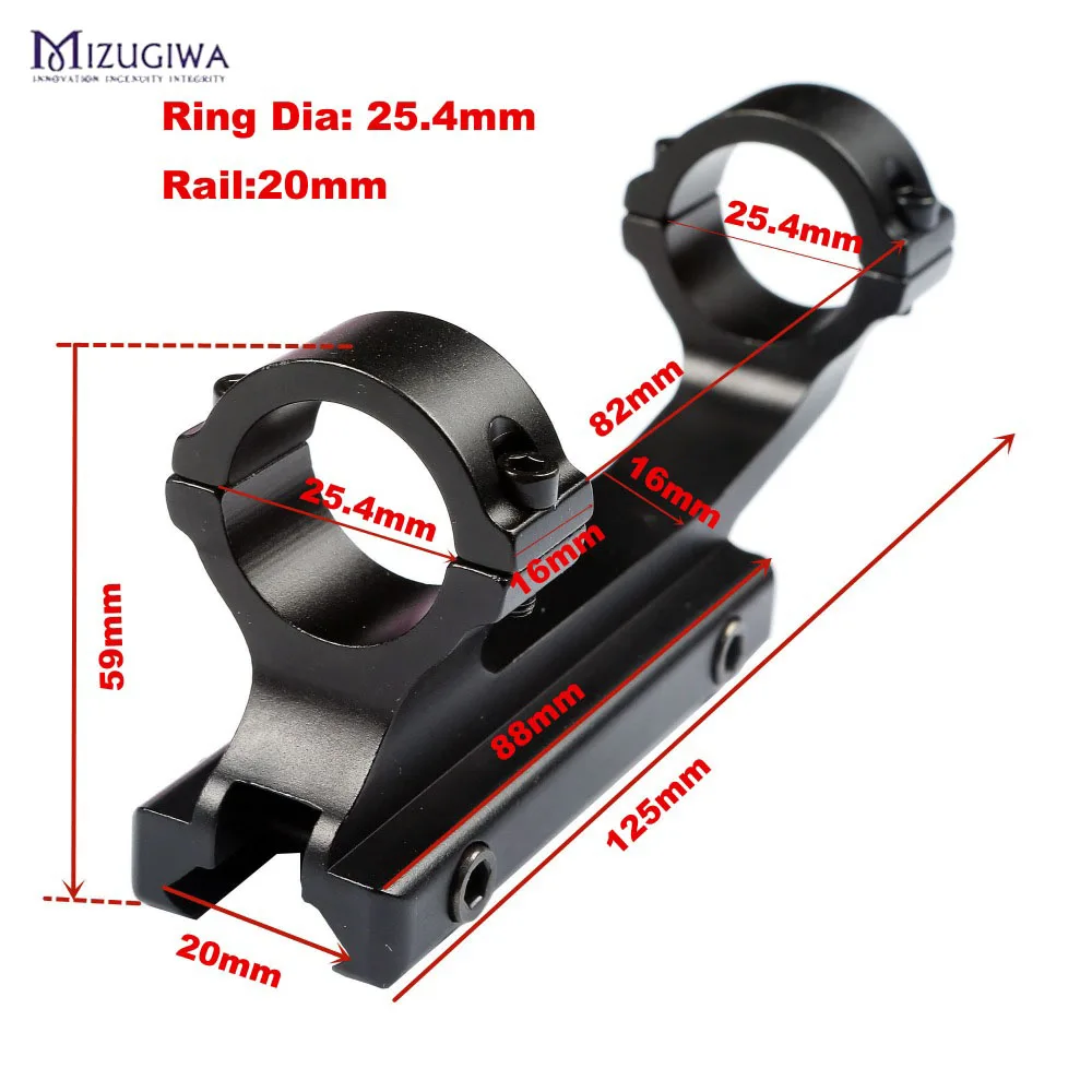 One Piece High Profile 1" 25.4mm Scope Dual Ring Mount 20mm Dovetail Rail 