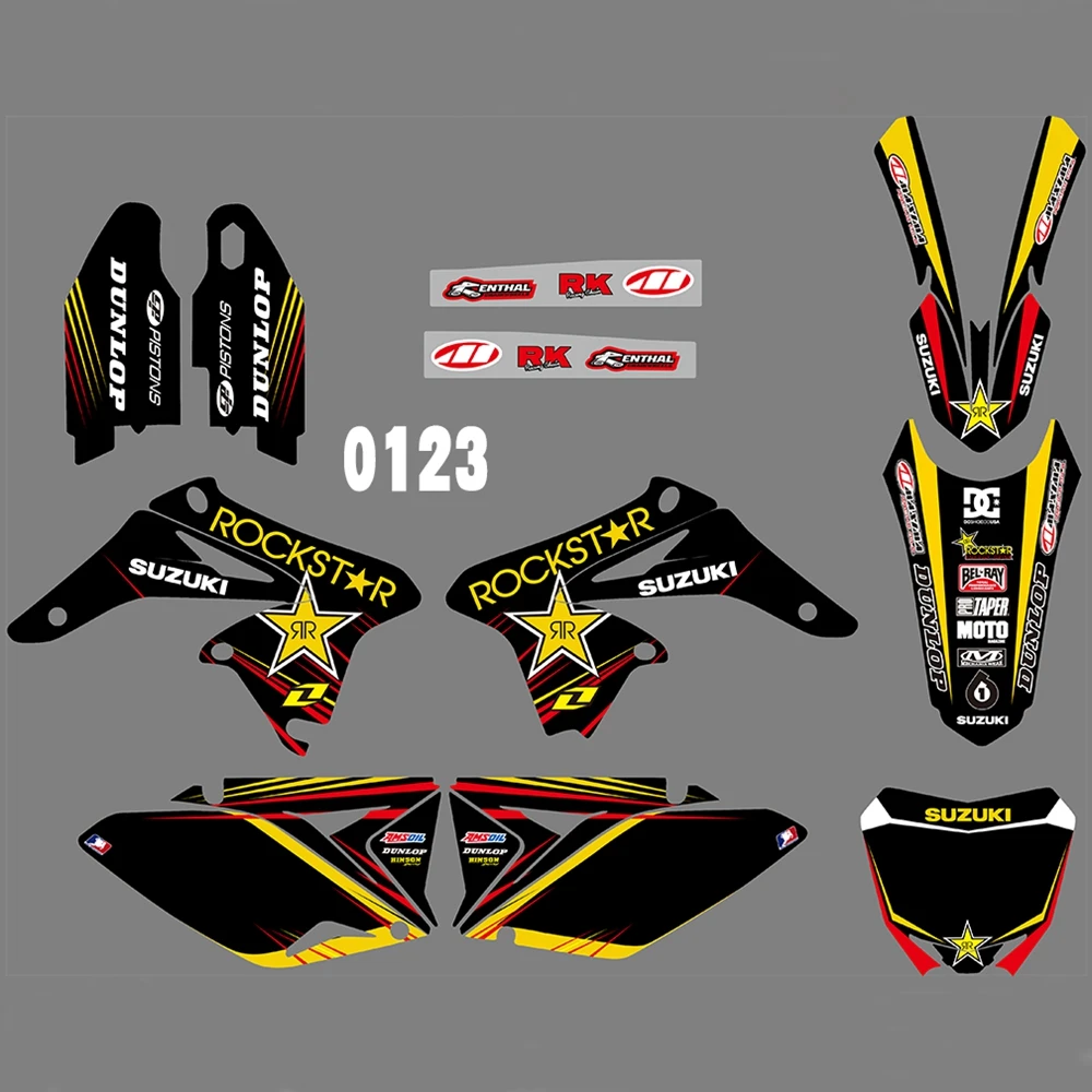 

FOR SUZUKI RMZ250 2010-2018 Full Graphics Decals Stickers Kit Custom Number Name Glossy Stickers Waterproof
