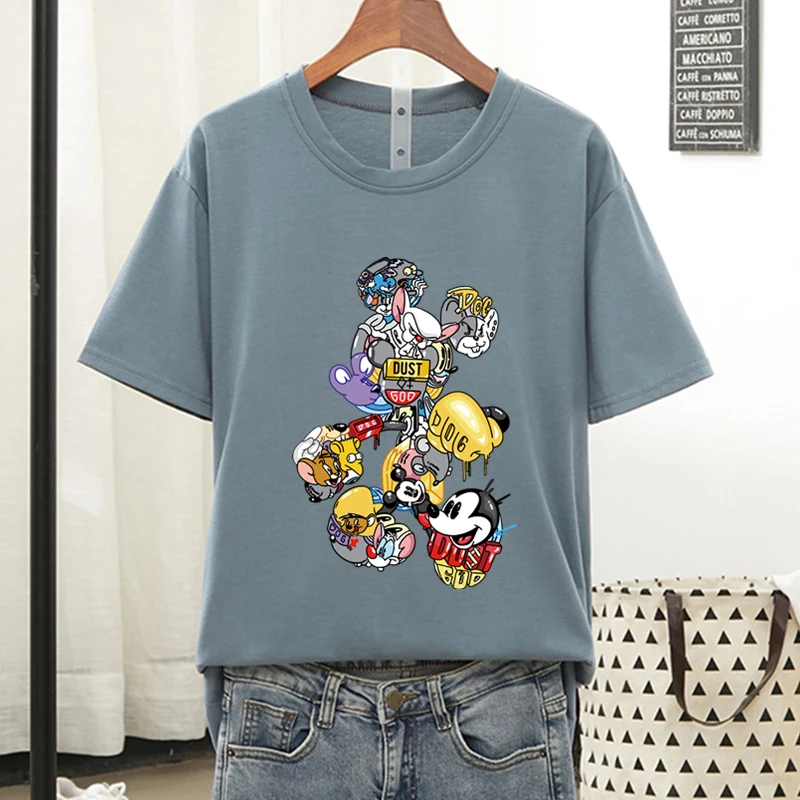 Disney Colorful Mickey Mouse T Shirt Women 2021 Summer Tshirt Graphic Tee Cool Women T-shirt Female Tee Shirt 90s Aesthetic Tops