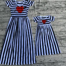 V-day/зима-весна, бутик детской одежды для маленьких девочек, семейный образ «Мама и я», длинное платье в черно-белую полоску, хлопковое платье с длинными рукавами