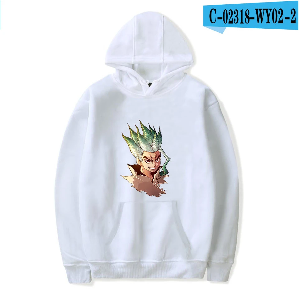 Толстовки с принтом dr. stone для мужчин и женщин, популярные толстовки с капюшоном в стиле Харадзюку, модные худи dr. stone, повседневные темно-синие пуловеры для мальчиков - Цвет: white