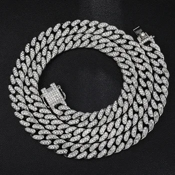 

AGLOVER 13mm Hip Hop Miami Curb Cuban Necklace Golden Iced Out Rhinestones Rapper Silver Colour Gold Necklaces For Men Jewelry