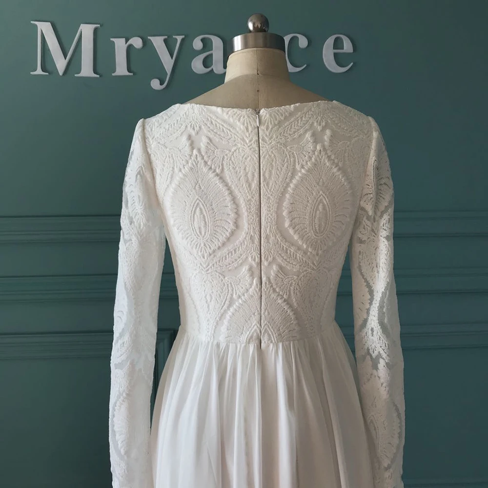 closed back Mryarce уникальное кружевное свадебное платье с длинными рукавами и открытой спиной в стиле хиппи шифоновое свадебное платье со съемным шлейфом Boho Chic Rustic свадебные платья - Цвет: closed back