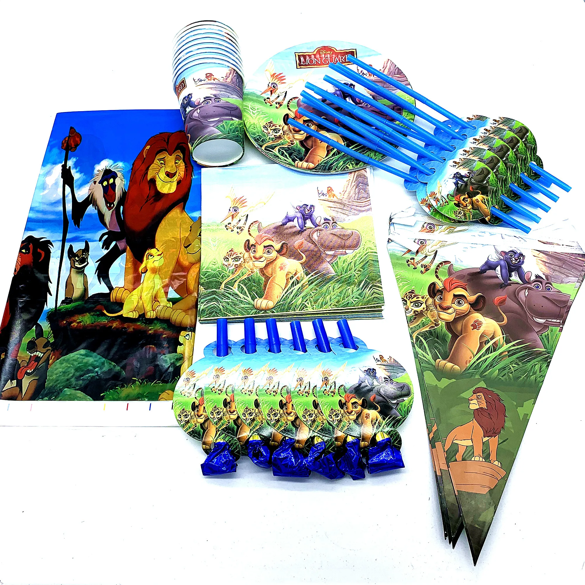 

73pcs Lion King disposable tableware Lion King disposable plates straws Lion King theme birthday party flags