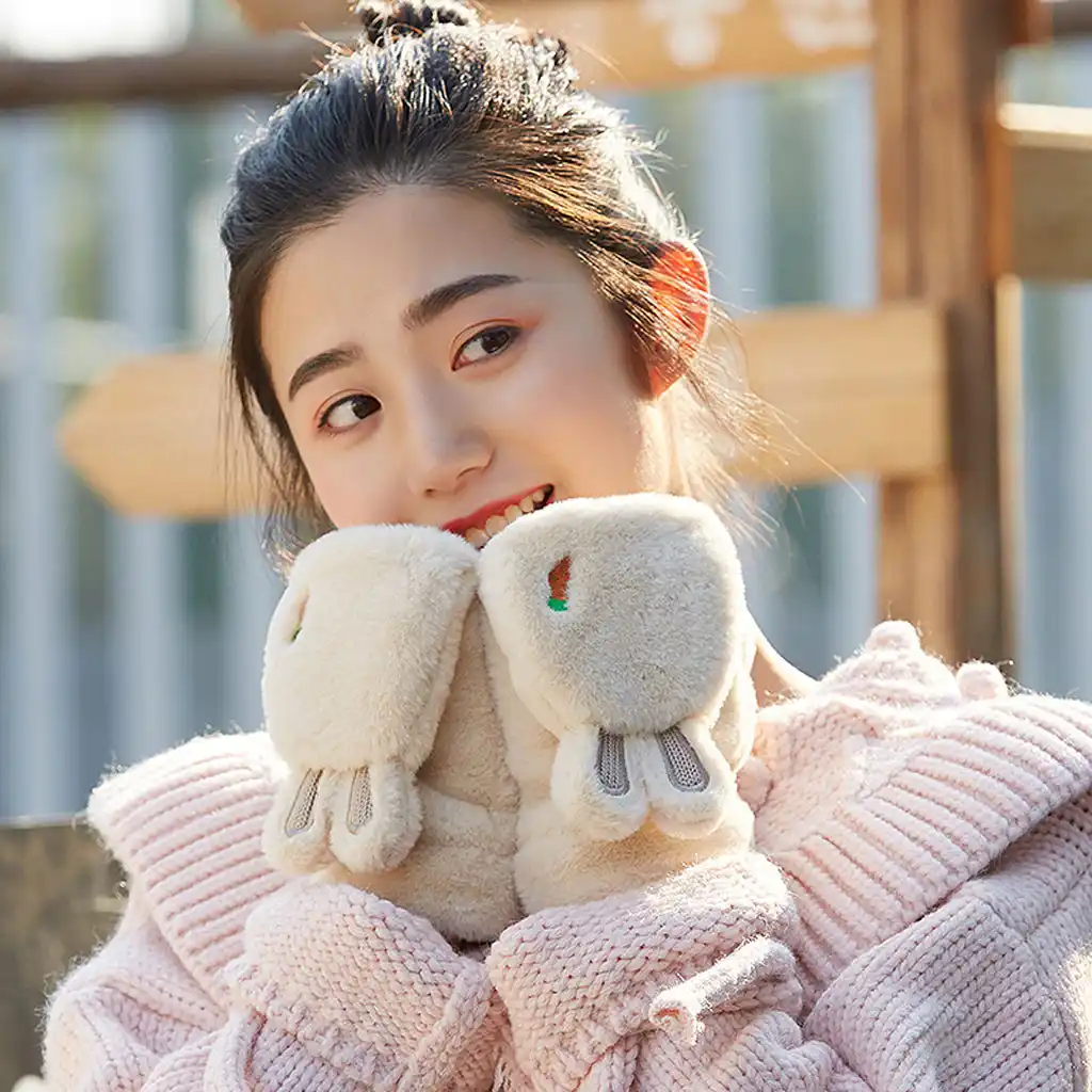 cartoon carrot half finger flip gloves cycling mittens warm cold